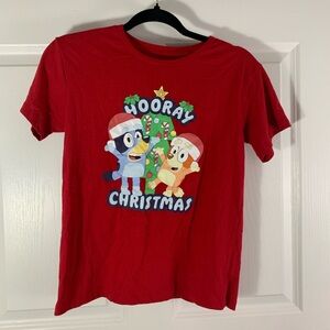 Bluey Red Hooray Christmas Kids T-Shirt Sz Large 10/12 NWOT